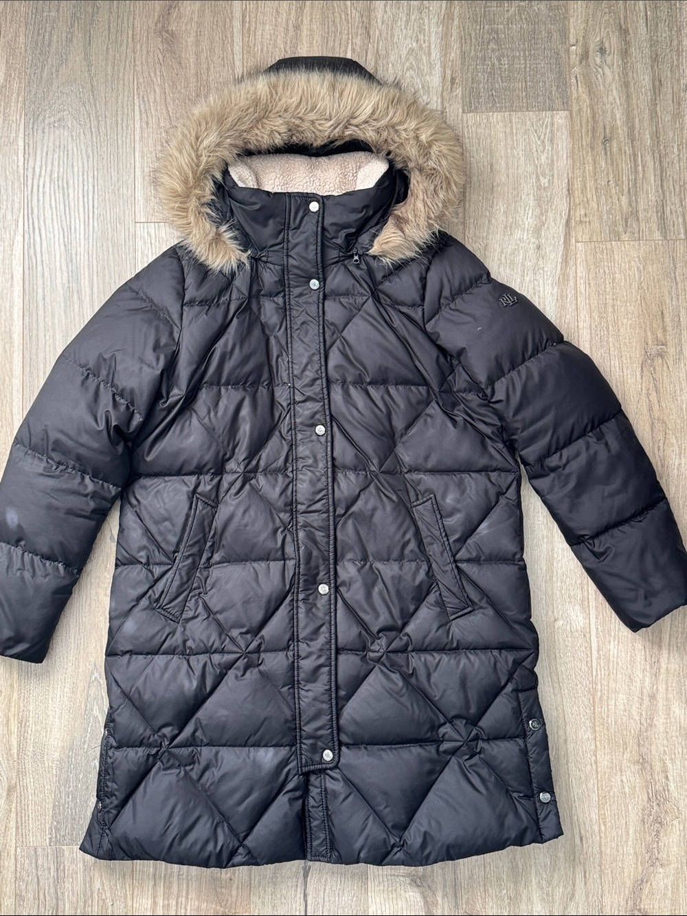 Lauren Ralph Lauren Women's Warm Down Black Long Puffer Coat Size M